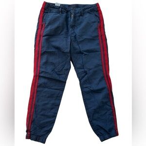 MOTHER Joggers The No Zip Misfit Navy Red Side Stripe Cotton Linen